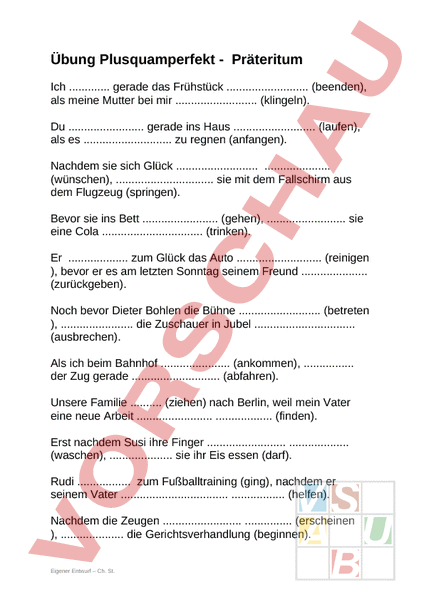 Arbeitsblatt: Plusquamperfekt - Deutsch - Grammatik