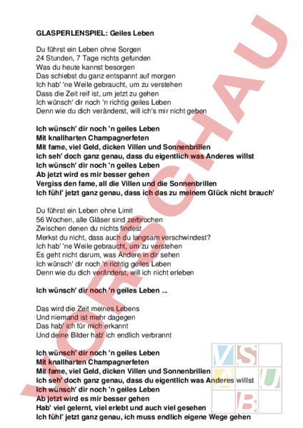 Ich Wünsch Dir Noch Ein Richtig Geiles Leben Songtext Arbeitsblatt: Musik - Musik - Singen / Lieder