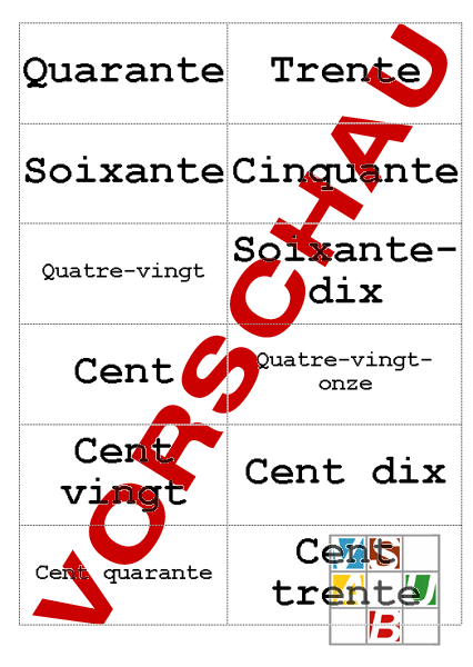 Arbeitsblatt Nombres Cardinaux Französisch Wortschatz