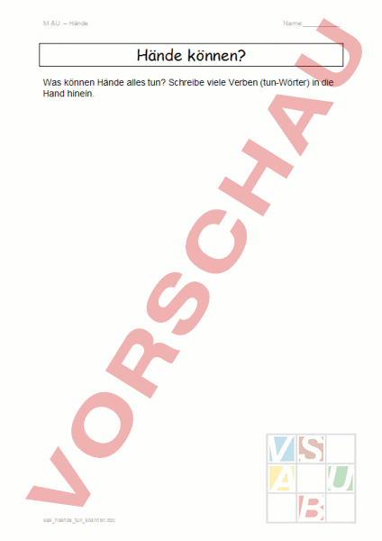 Arbeitsblatt: Was Hände tun können - Diverses / Fächerübergreifend ...