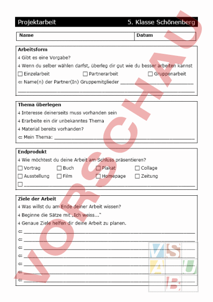 Arbeitsblatt: Projektplan - Diverses / Fächerübergreifend - Anderes Thema