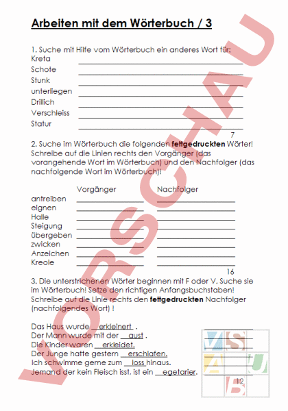 Arbeitsblatt Arbeiten Mit Dem Worterbuch 3 Deutsch Wortschatz