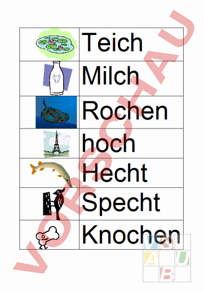 Arbeitsblatt: Wörterkärtchen 3 Laut ch - Deutsch - Erstlesen