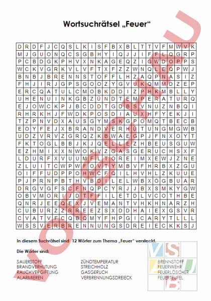  Arbeitsblatt: Wortsuchrätsel Feuer - Diverses / Fächerübergreifend Bildidee 