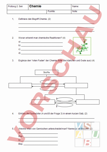 Test Z Chemii Klasa 7 Dział 4 Arbeitsblatt: Chemie-Test - Chemie - Gemischte Themen