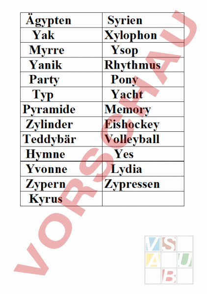 Arbeitsblatt: Yy - Wörter - Deutsch - Erstlesen