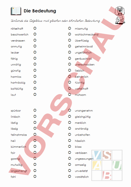 Adjektive Synonyme Arbeitsblatt