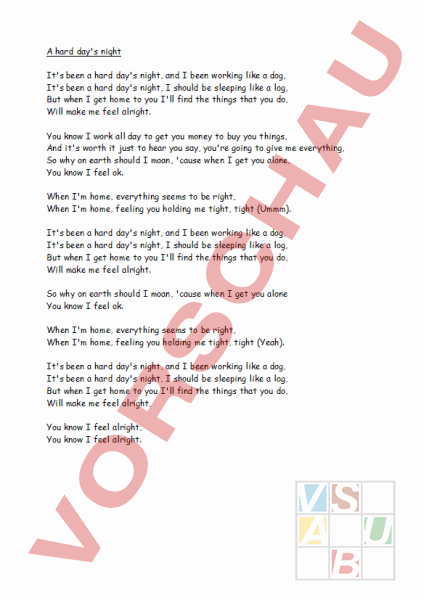 Arbeitsblatt 18 Beatles Songtexte Englisch Gemischte Themen