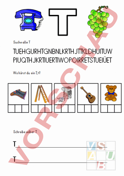 Arbeitsblatt: T - Deutsch - Erstlesen