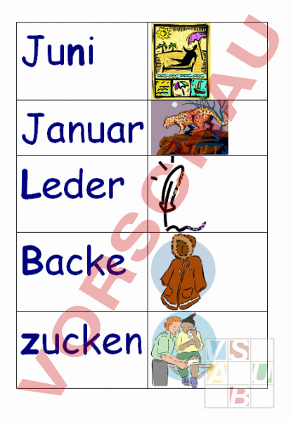 Arbeitsblatt: J-Wörter und Bilder - Deutsch - Erstlesen