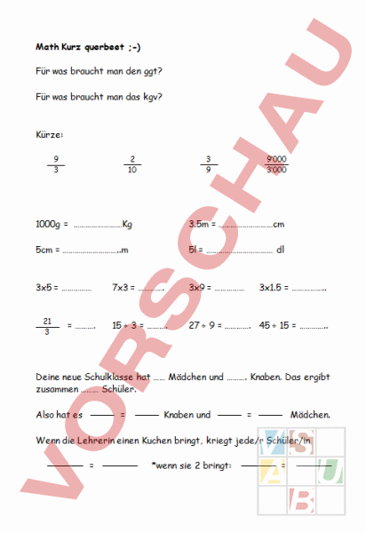 Brüche Mathe Arbeitbletter Klasse 6 : Arbeitsheft ...