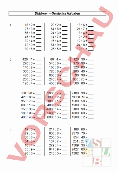 Arbeitsblatt: Division AB - Mathematik - Division