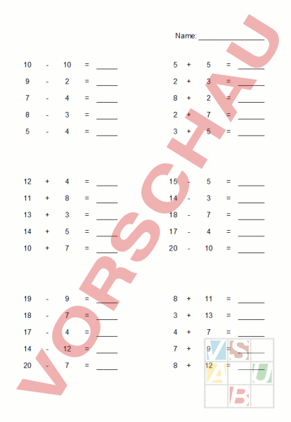 Arbeitsblatt: plus minus vorlge - Mathematik - Addition