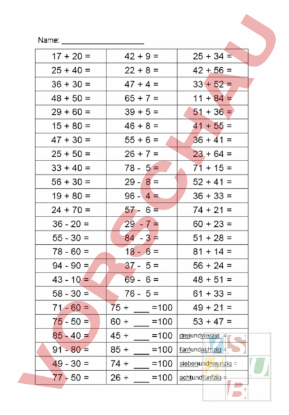 Arbeitsblatt: Bis 100 addieren - Mathematik - Addition