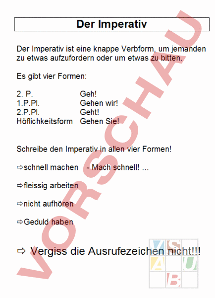Arbeitsblatt: Imperativ - Deutsch - Grammatik