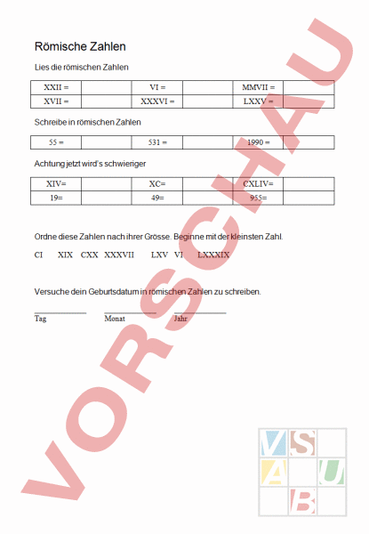 Arbeitsblatt Romische Zahlen Geschichte Anderes Thema