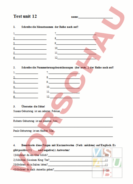 Arbeitsblatt: Test Unit 12 - Englisch - Grammatik