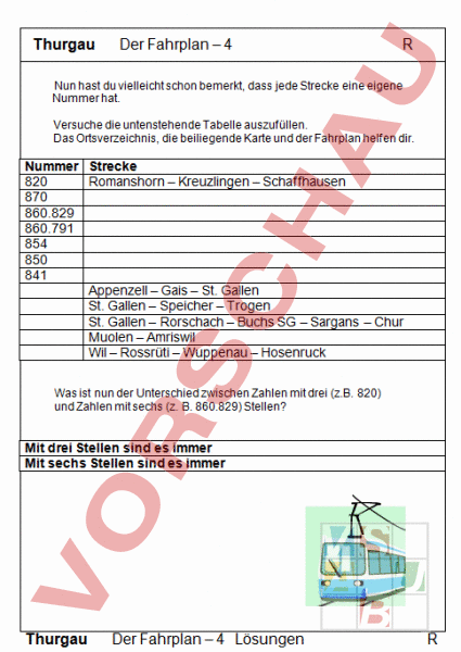 Arbeitsblatt: Fahrplan - 4 - Diverses / Fächerübergreifend - Anderes Thema