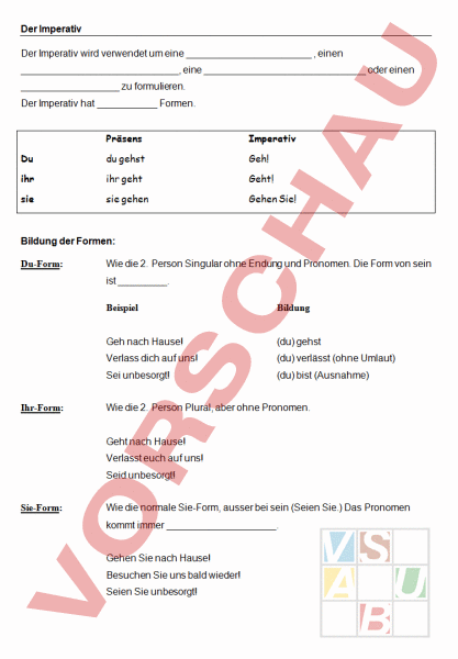 Arbeitsblatt: Modi- der Imperativ - Deutsch - Grammatik