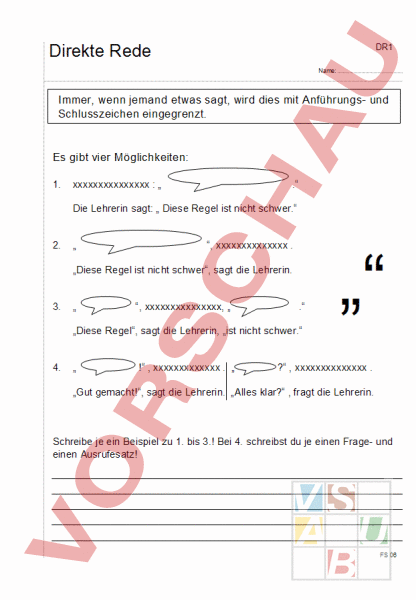 Arbeitsblatt: Direkte Rede - Deutsch - Grammatik