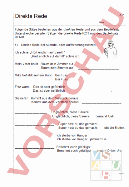 Arbeitsblatt: Direkte Rede - Deutsch - Grammatik