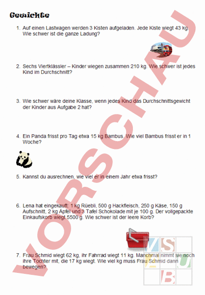 Arbeitsblatt: textaufgaben mit gewichten - Mathematik - Satzaufgaben