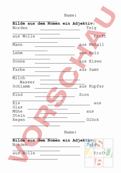 Arbeitsblatt: Adjektive bilden aus Nomen - Deutsch - Grammatik