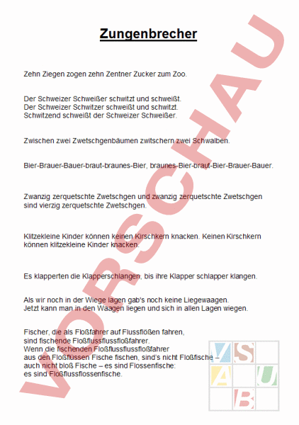 Arbeitsblatt: Zungenbrecher - Deutsch - Lesefertigkeit