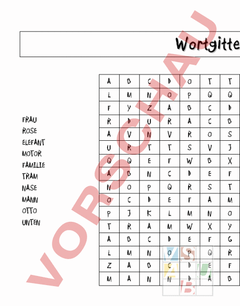  Arbeitsblatt: Wortgitter - Deutsch - Erstlesen Bildidee 