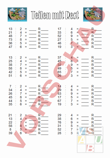 Arbeitsblatt: Teilen mit Rest - Mathematik - Division
