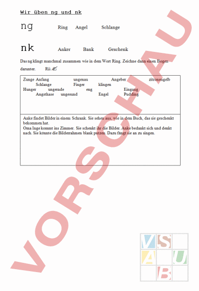 Arbeitsblatt: wir üben ng und nk - Deutsch - Anderes Thema