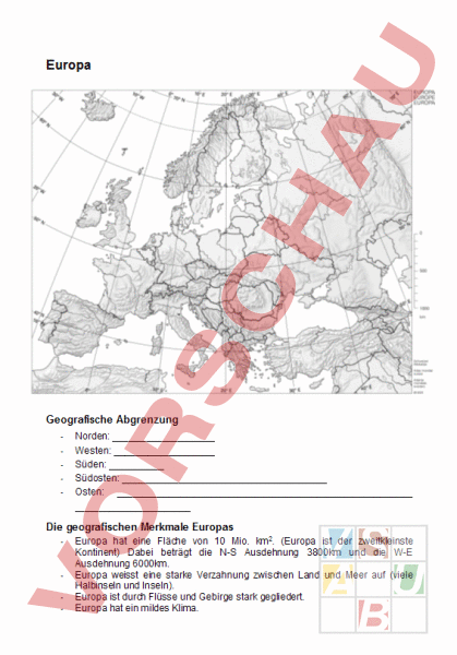 Arbeitsblatt: Arbeitsblätter Einführung Europa - Geographie - Europa