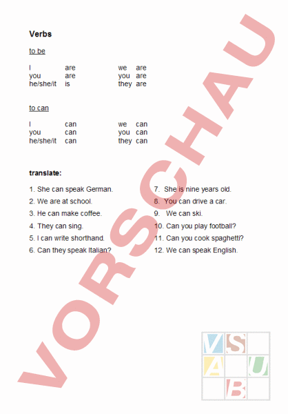 Arbeitsblatt: to be to can: Translation - Englisch - Wortschatz