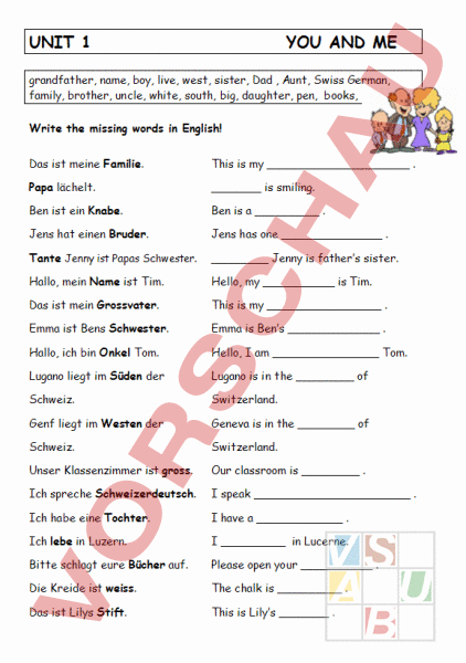 Arbeitsblatt Schreib bung Unit 1 Englisch Lehrmittel