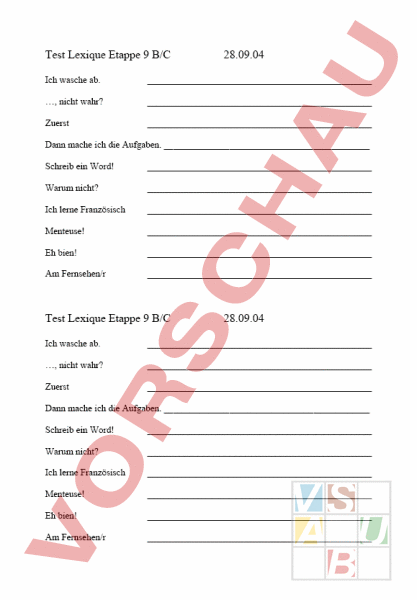 Arbeitsblatt: Test Lexique Etappe 9 - Franzsisch - Wortschatz