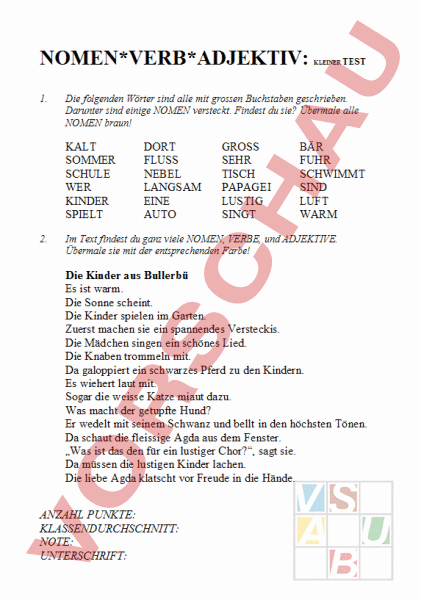 Arbeitsblatt: Nomentest - Deutsch - Grammatik