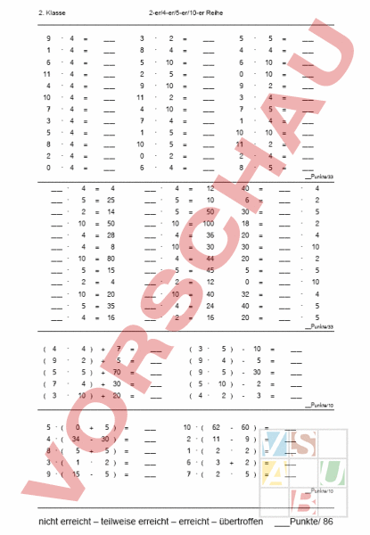 Arbeitsblatt: Test: 2er / 4er / 5er / 10er - Reihe - Mathematik ...