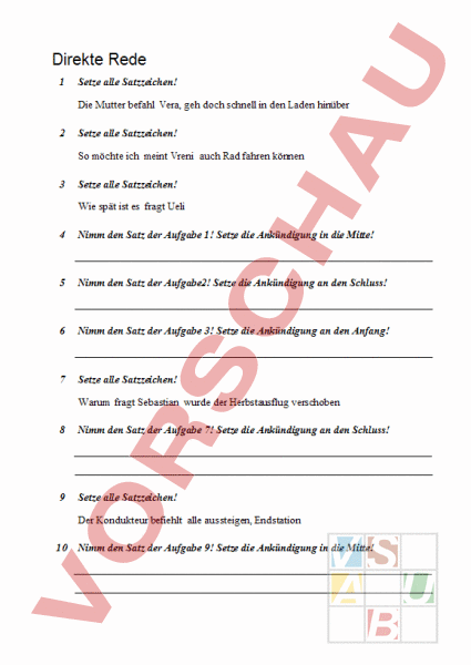 Arbeitsblatt: Direkte Rede - Deutsch - Grammatik