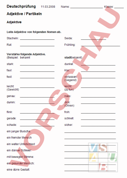 Arbeitsblatt: Test Wortarten/Wortschatz - Deutsch - Grammatik