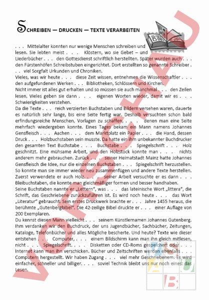 Arbeitsblatt: Schreiben,Drucken,Texte-Präp. - Deutsch - Grammatik