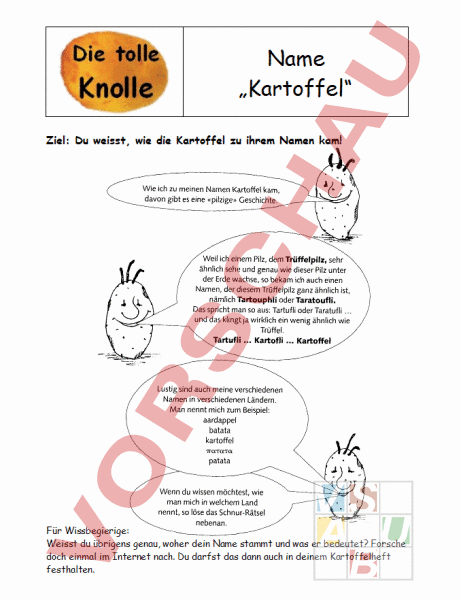 Arbeitsblatt: Kartoffel: Woher sie ihren Namen hat - Biologie