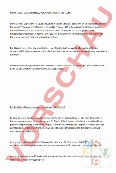 Arbeitsblatt Envol 7 Unite 1 Petite Dictee Traduction Avec Le