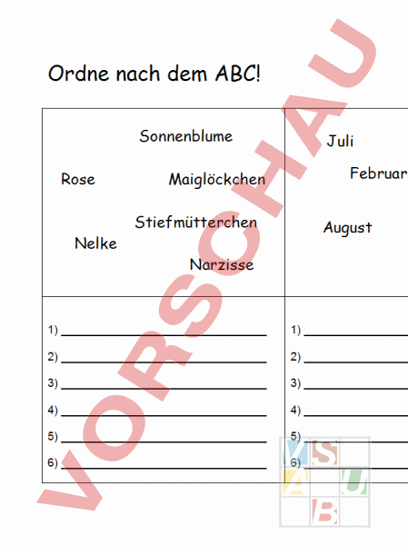 Arbeitsblatt: Ordnen nach dem ABC - Deutsch - Anderes Thema