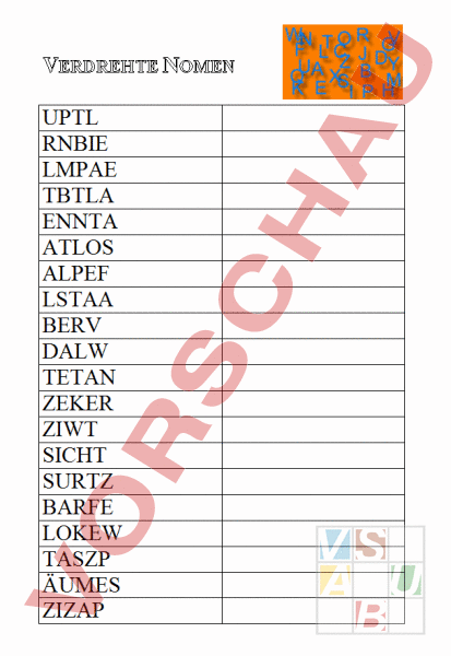 Arbeitsblatt: Verdrehte Nomen - Deutsch - Anderes Thema
