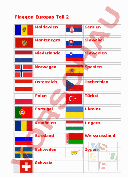 Arbeitsblatt: Flaggen Europas 2 - Geographie - Europa