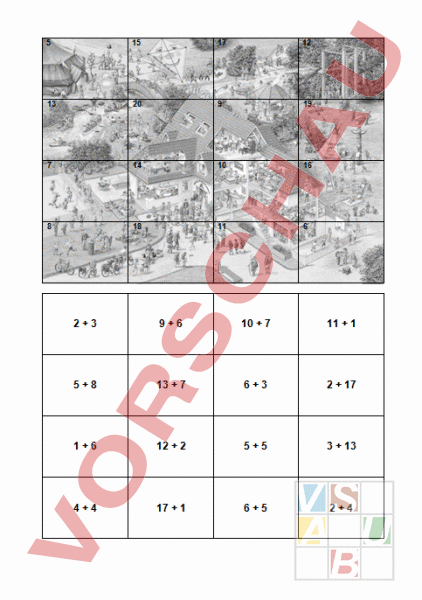 Arbeitsblatt: Puzzle - Mathematik - Addition