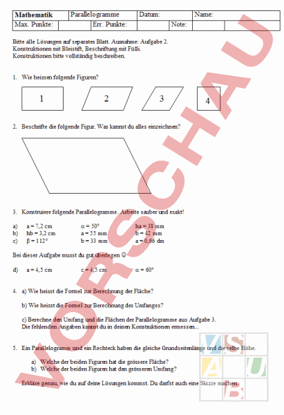 Arbeitsblatt: Test Lu 12 Parallelogramme Und Dreiecke – FYVISM
