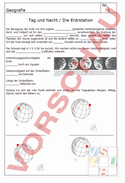 Tag Und Nacht Arbeitsblatt
 Arbeitsblatt Blatt 1 Tag und Nacht Jahreszeiten Geographie