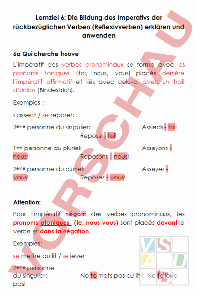 Arbeitsblatt Envol 7 Unite 5 Lernziel 6 Die Bildung Des Imperativs Der Ruckbezuglichen Verben Erklaren Und Anwenden Folie Mit Musterlosung Zu Ex 6a P 86 Franzosisch Grammatik