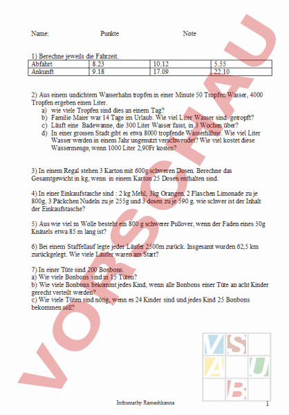 Arbeitsblatt: Test - Mathematik - Gemischte Themen